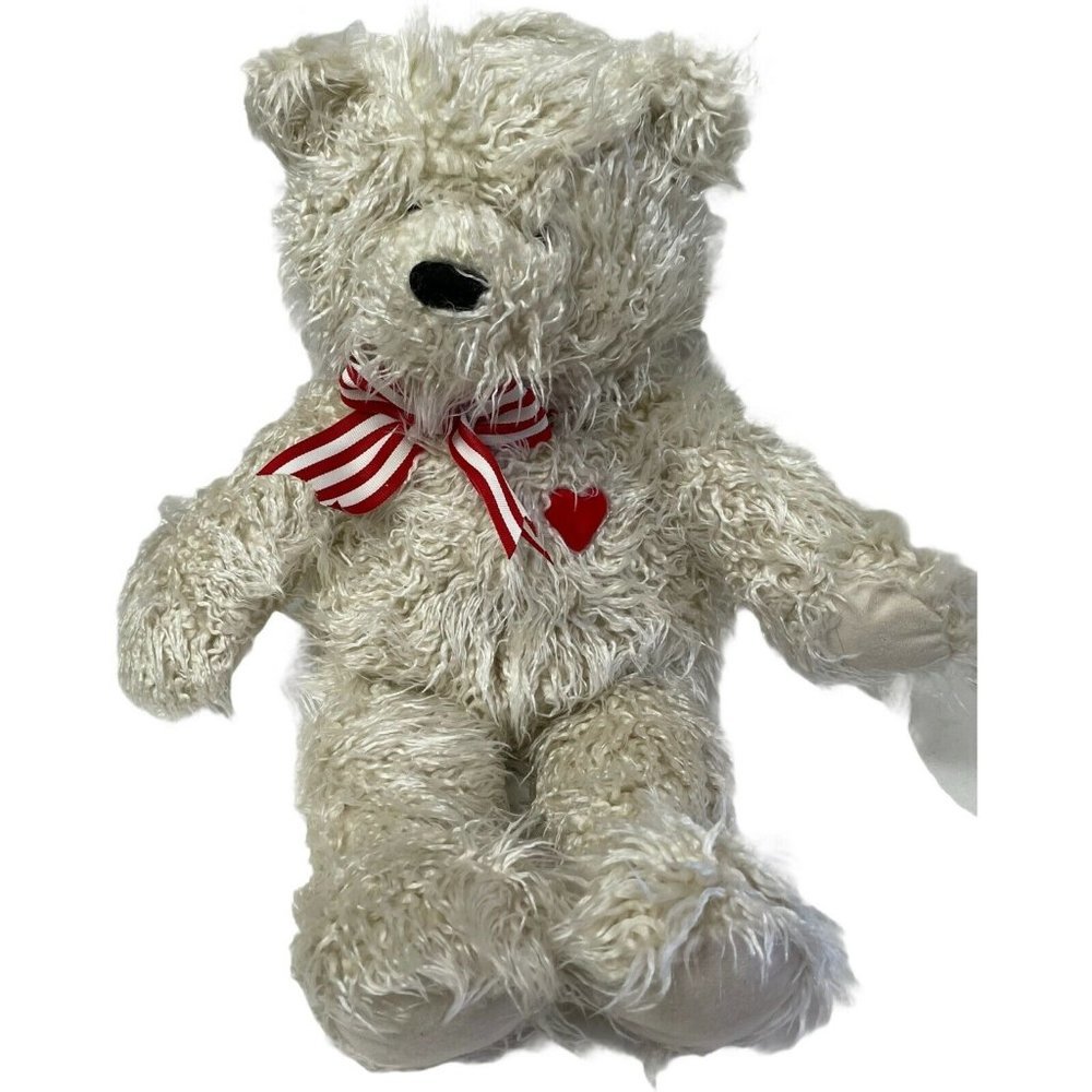 Fluffy Tan Teddy Bear Stuffed Animal SoftToy Plush With Red & White Ribbon  20"